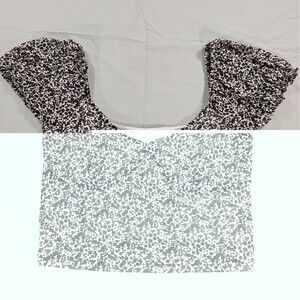 ABOUND Puff Sleeve Top Womens Sz M Ivory-Black Mini Moo Textured Crop V-Neck